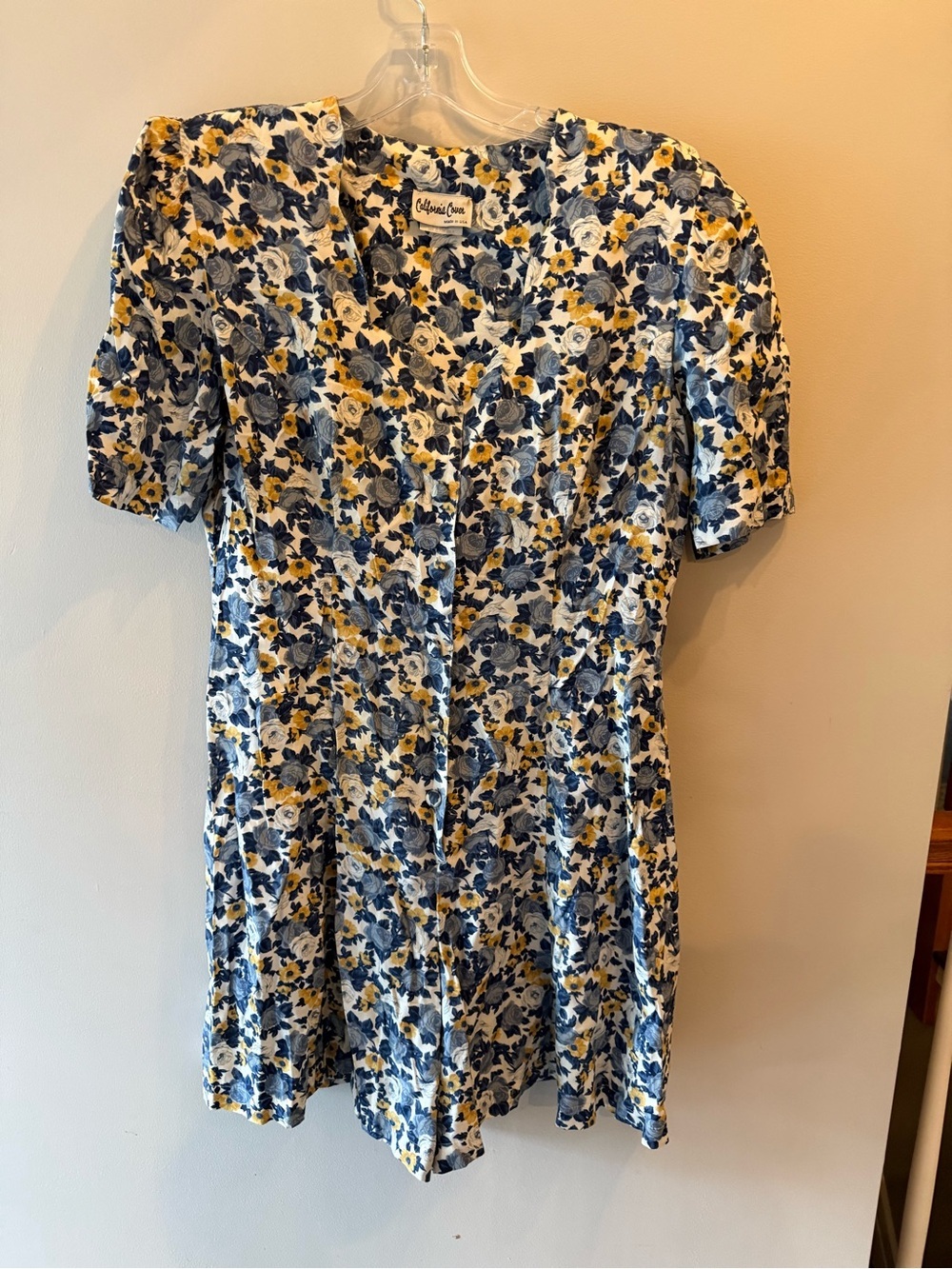 Vintage 90s Floral Romper Padded Shoulders Made in USA Cottagecore